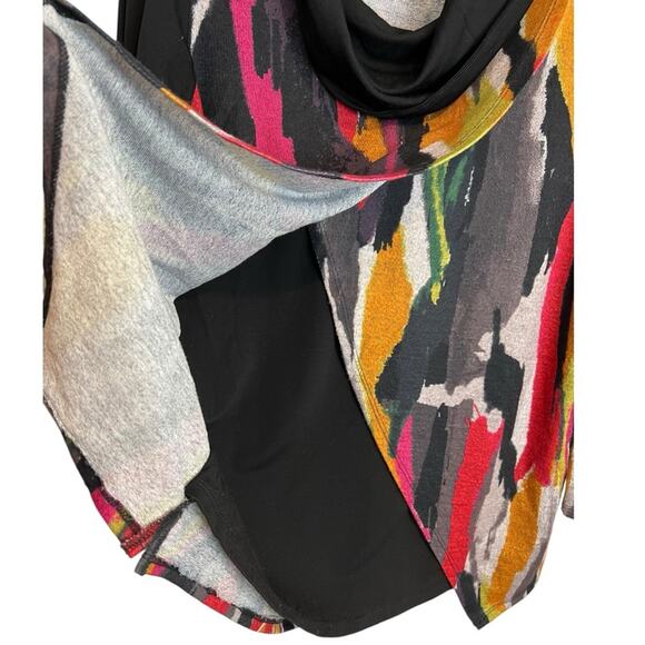 Ali Miles Cowl Neck Sweater Size S oversized Multicolor print Crossover Front - Picture 4 of 10